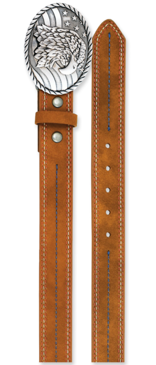 Arena Ace Boy's Belt Tan W/Red, Blue & White Stitching