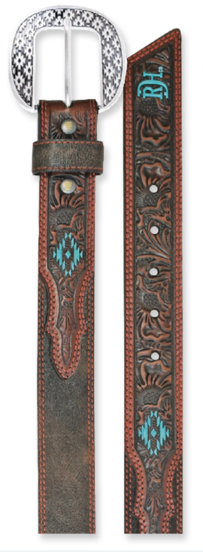Red Dirt Men's Belt Tooled Billets W/Turq Accent