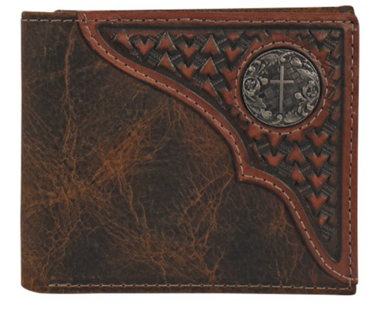 Justin Men's Bifold Wallet Tooled Yoke W/Concho