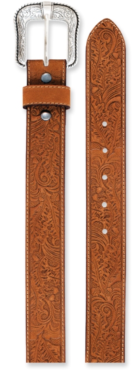 JP West Men's Genuine Leather Belt w/Oak Tooling