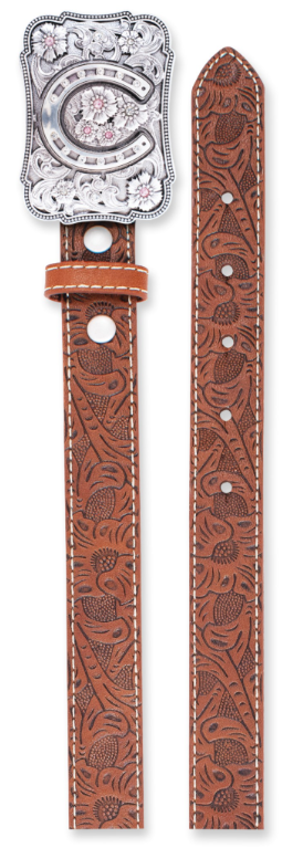 Catchfly Girl's Belt Brown Tooled Belt