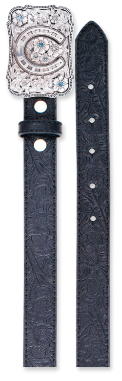 Catchfly Girls Belt Black Tooled Belt