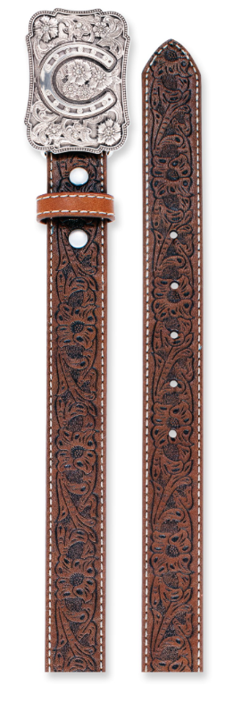 Catchfly Ladies Belt Brown Tooled with Buckle
