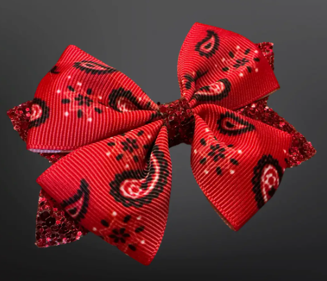 Western Red Paisley Print Hair Bow