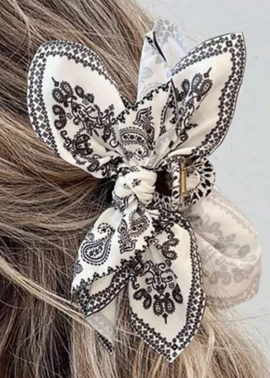 Western Paisley Claw Clip Hair Bow Bandana Print