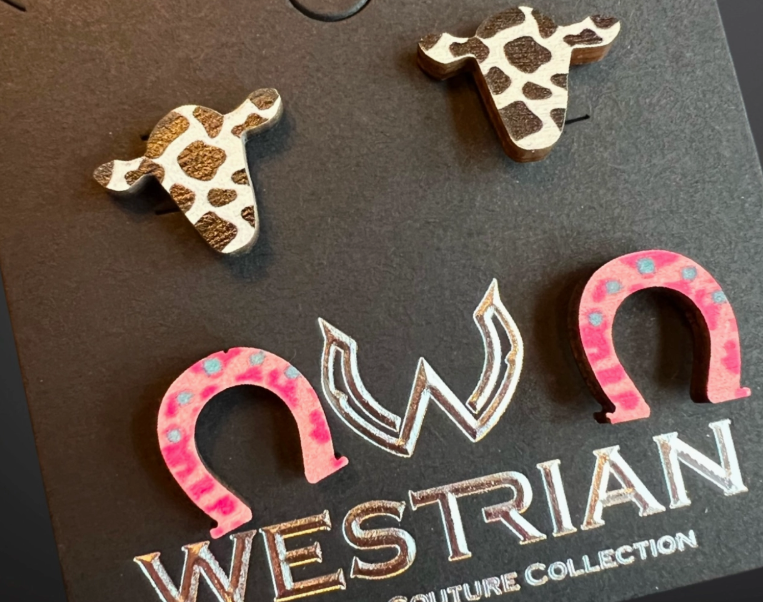 Western Cowgirl Wood Earrings Set of Two Pair