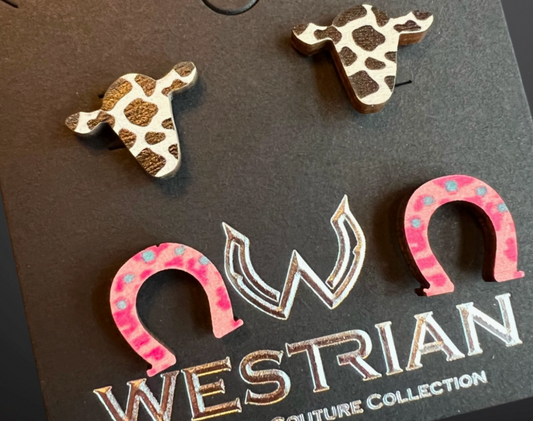 Western Cowgirl Wood Earrings Set of Two Pair
