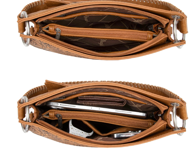 Wrangler Floral Embossed Fringe Concealed Carry Hobo/Crossbody