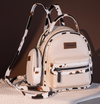 Wrangler Cow Print Trimmed Mini Backpack with Coin Pouch