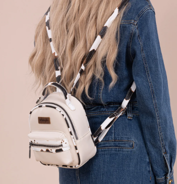 Wrangler Cow Print Trimmed Mini Backpack with Coin Pouch