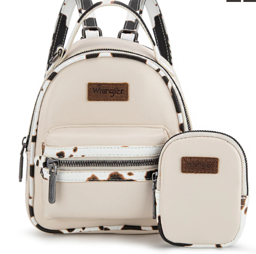 Wrangler Cow Print Trimmed Mini Backpack with Coin Pouch