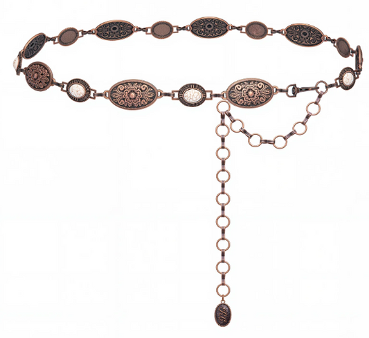 Rustic Oval Floral Stone Centered Concho Belt