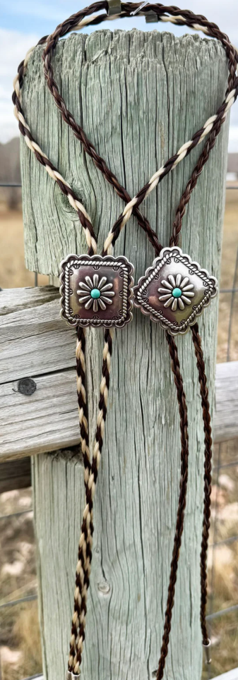 Turquoise Square Bolo w/Horsehair