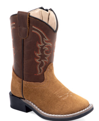 Old West Unisex Square Toe Brown/Tan Leather Zip Cowboy Boots