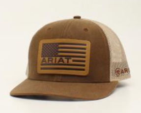 Ariat Men's R112 Oilskin USA Flag Leather Patch Brown