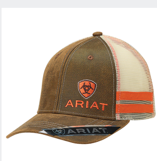 Ariat Men's Ball Cap Brown Oilskin with Orange Accents