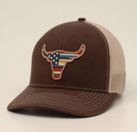 Ariat Men's R112 Cap Snap Back USA Flag Bull Brown