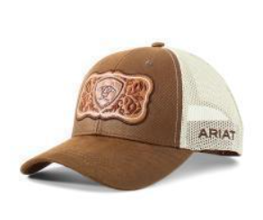 Ariat Ladies Cap Snap Back Faux Leather Floral Logo Brown