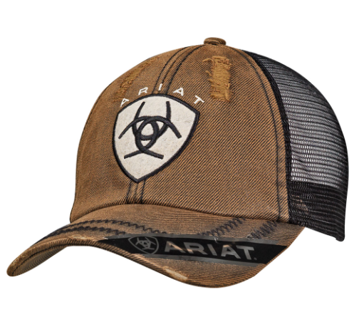 Ariat Men's Ball Cap Distressed Brown Oilskin Crown and Brim