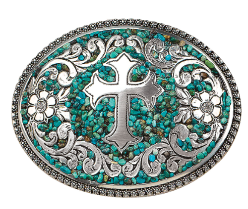 Blazin Roxx Turquoise Stone Cross Buckle