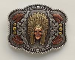 Nocona Men's Rectangle Rope Edge Feather Skull Chief