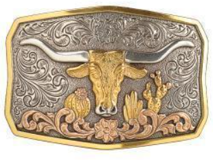 Rectangle LongHorn Cactus Antique Silver and Antique Gold