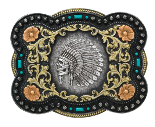 Nocona Rectangle Indian Chief Skull Buckle