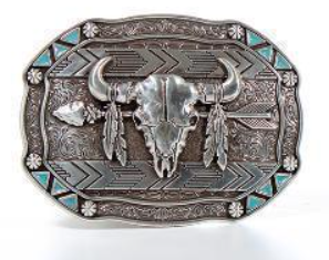 Nocona Men's Rectangle Arrow Skull Feather Buckle