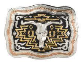 Crumrine Rectangle Buckle Longhorn Skull Black Gold