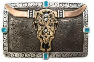 Crumrine Rectangle Buckle Cow Skull Turquoise