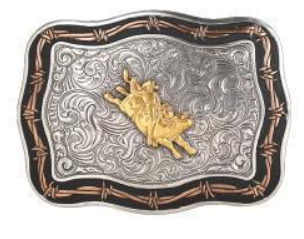 Crumrine Rectangle Buckle Bullrider Motif Black Gold