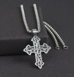 Silver Strike Men's Necklace 24" Filigree Cross Silver