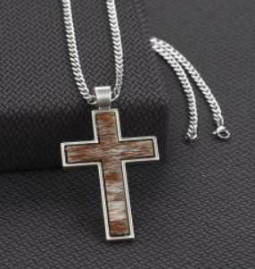 Silver Strike Men's Necklace 24" Calf Hair Cross Silver