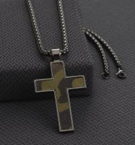 Silver Strike Men's Necklace 24" Gunmetal Camo Cross