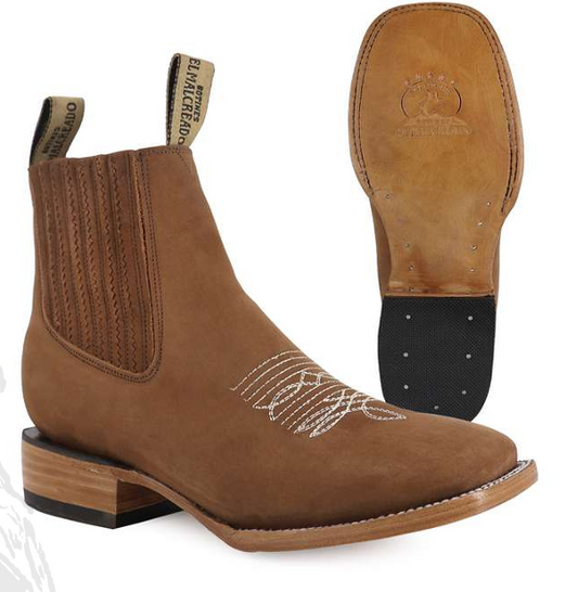 Men's Black Nubuck Western Boot: Leather Sole & Ring Detail