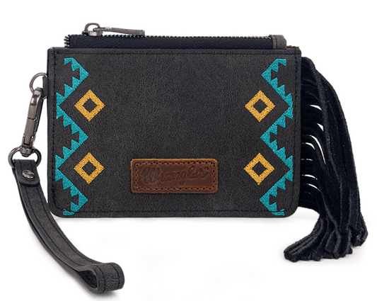 Wrangler Aztec Embroidered Fringe Card Wallet/Wristlet