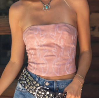 Beckee Vegan Leather Embroidered Western Corset Top