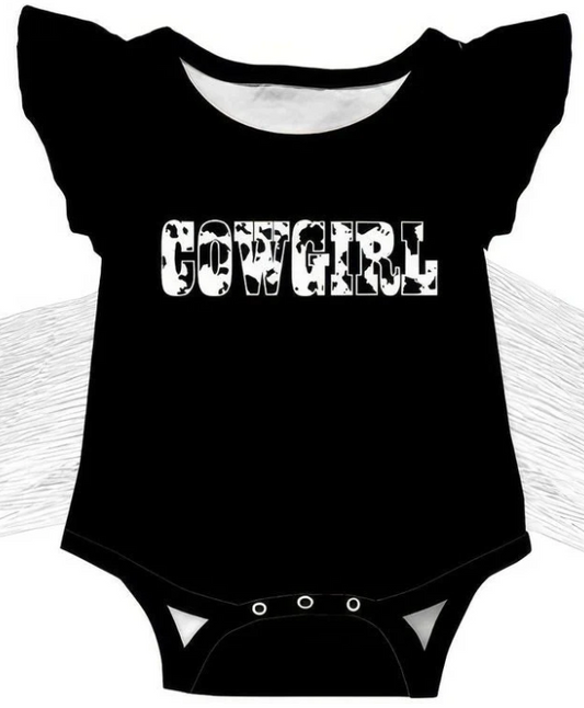 Black Cowprint Fringe Onesie