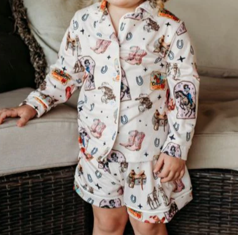 Pink Vintage Cowgirl Girls PJs