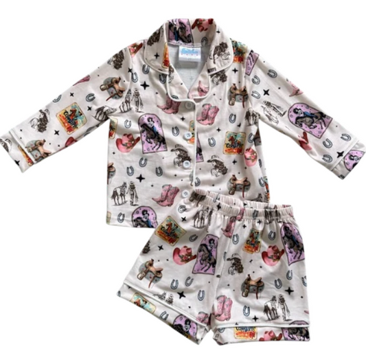 Pink Vintage Cowgirl Girls PJs