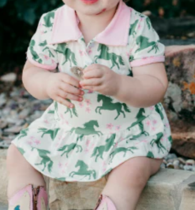 Shea Baby Green & Pink Horse Onesie Dress
