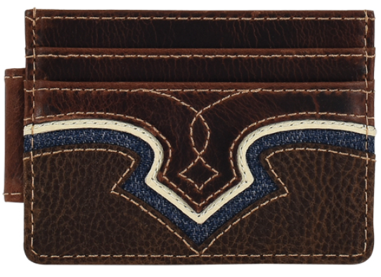 Justin Men's Genuine Leather Slim Card Wallet Yonke W/Denim Inlay