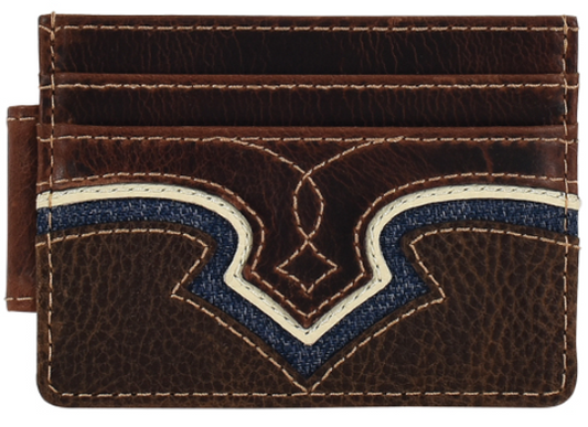 Justin Men's Genuine Leather Slim Card Wallet Yonke W/Denim Inlay