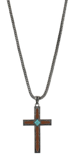 Justin Men's Necklace Reversible Cross on 24" Foxtail Chain