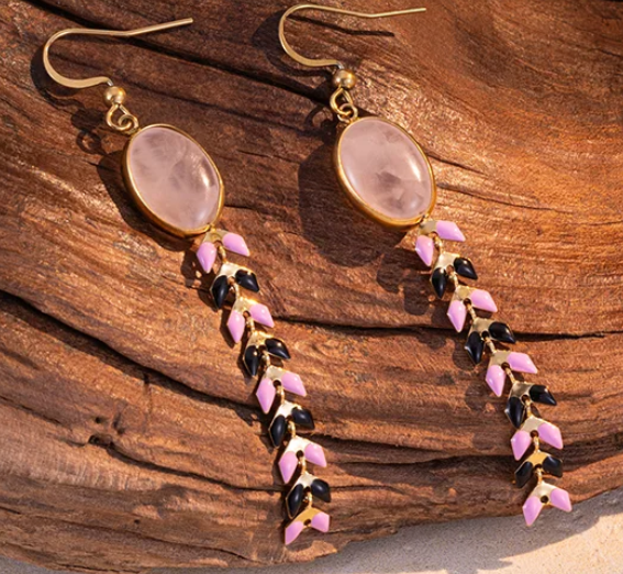 Wrangler 14K Gold Western Natural Stone Oval Shaped Dangle Statement Earring