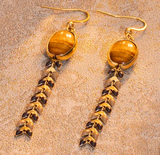 Wrangler 14K Gold Western Natural Stone Oval Shaped Dangle Statement Earring