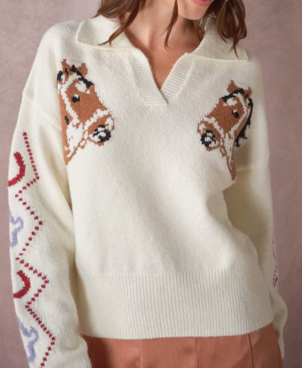 Blue b Western Horse Intarsia Sweater