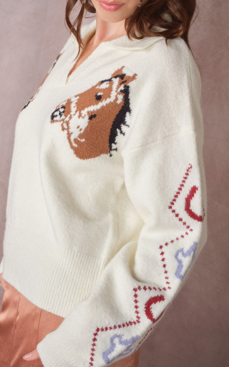 Blue b Western Horse Intarsia Sweater