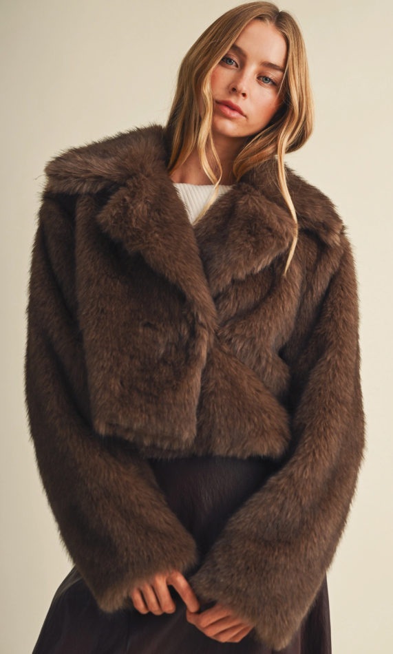 Mustard Seed Wide Notched Lapel Faux Fur Jacket