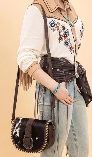 Trinity Ranch Western Hair-On Cowhide Saddle Crossbody